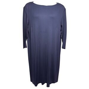 TAMOTSU Womens Navy Blue Boat Neck Shift Dress Sz 16W Quiet Luxury Career Chic